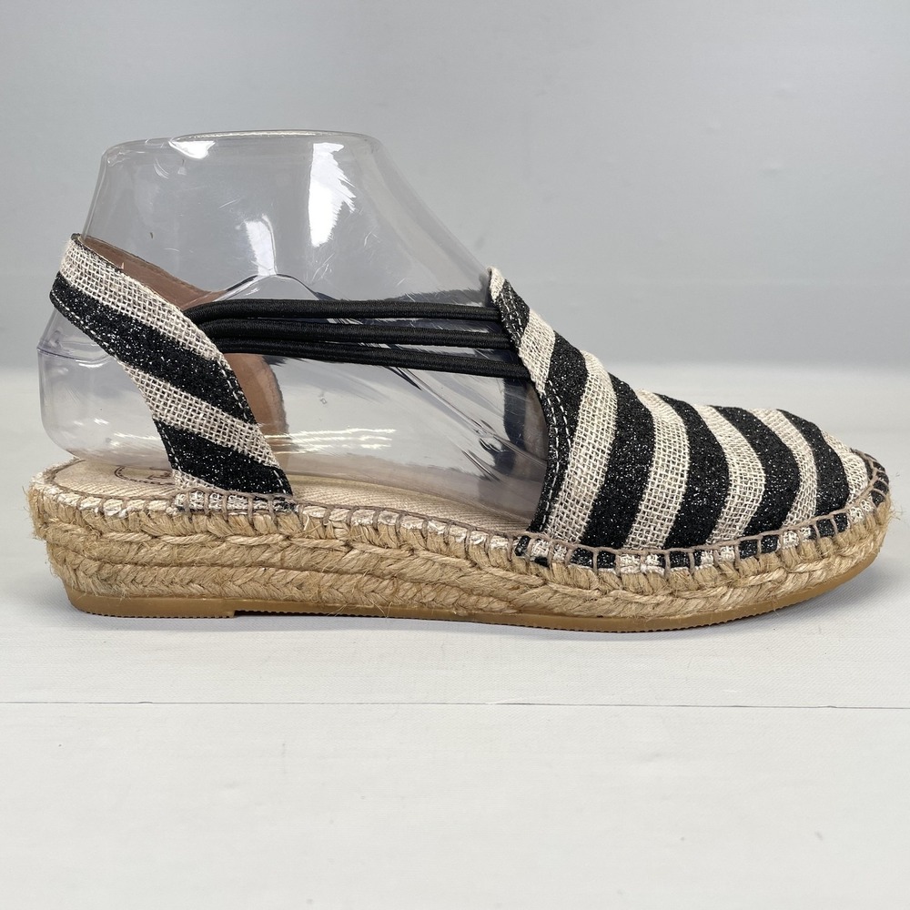 Toni Pons Espadrille Shoes Womens Size 37 Black Stripe Slingback Casual Sandals
